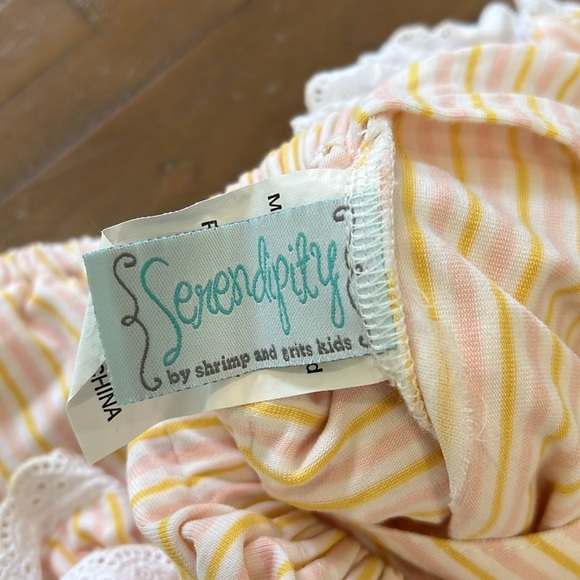 Serendipity cross back striped button front ruffled bubble romper - Picture 6 of 7